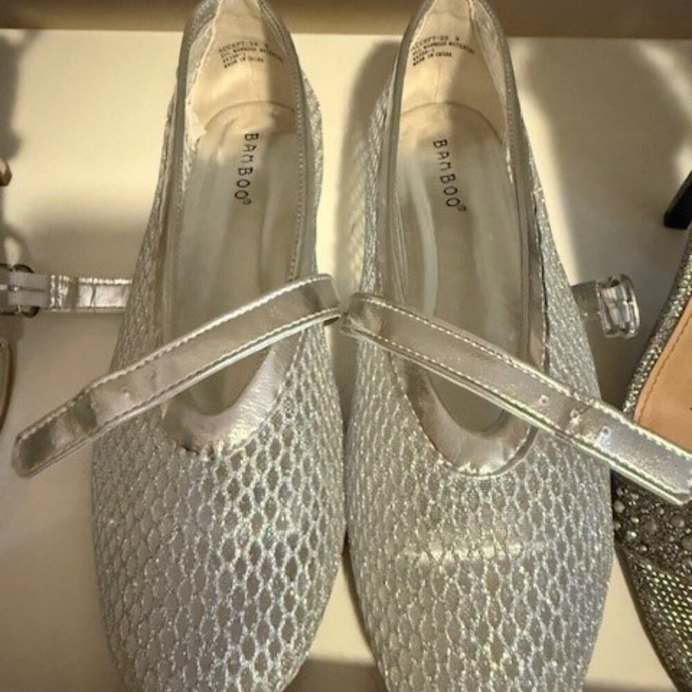 Bamboo Silver Metallic Mesh Mary Jane Flats – Size 9